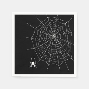 Serviette En Papier Araignée Blanche Sur Noir Avec Halloween Cobweb