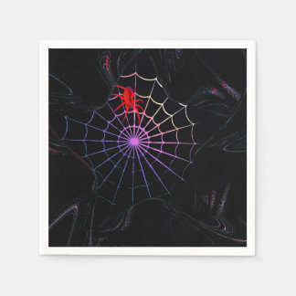 Serviette En Papier Araignée Rouge Dans Une Toile Qui Brille