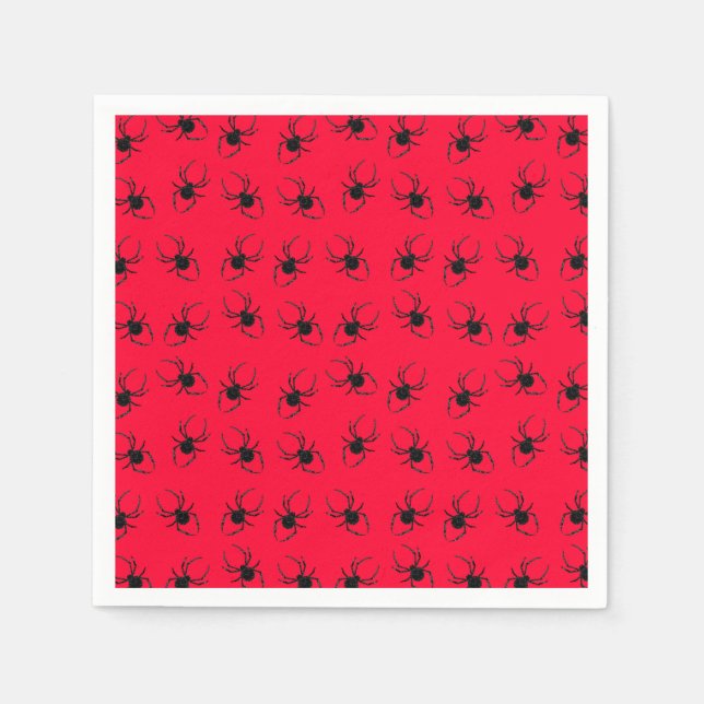 Serviette En Papier Araignées noires en rouge (Devant)
