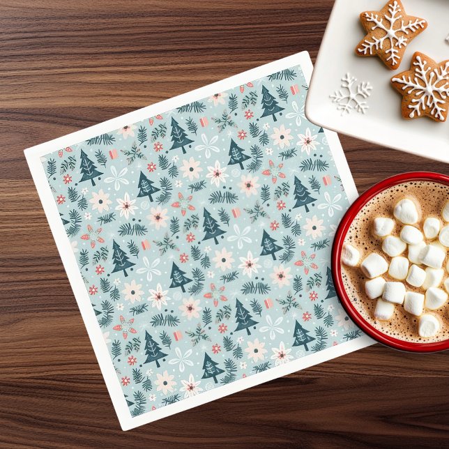 Serviette En Papier Arbre de fête et conception de fleurs (Floral Napkin)