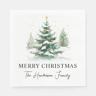 Serviette En Papier Arbre de Noël à l'aquarelle de script simple