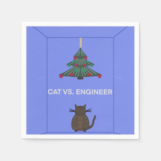 Serviette En Papier Arbre de Noël accroché au chat (Devant)