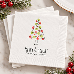 Serviette En Papier Arbre de Noël aquarelle personnalisé Joyeux et Lum