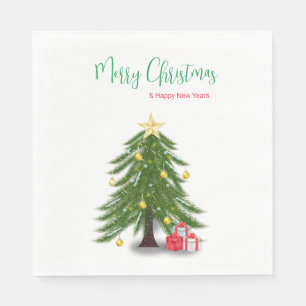 Serviette En Papier Arbre de Noël avec cadeau rouge