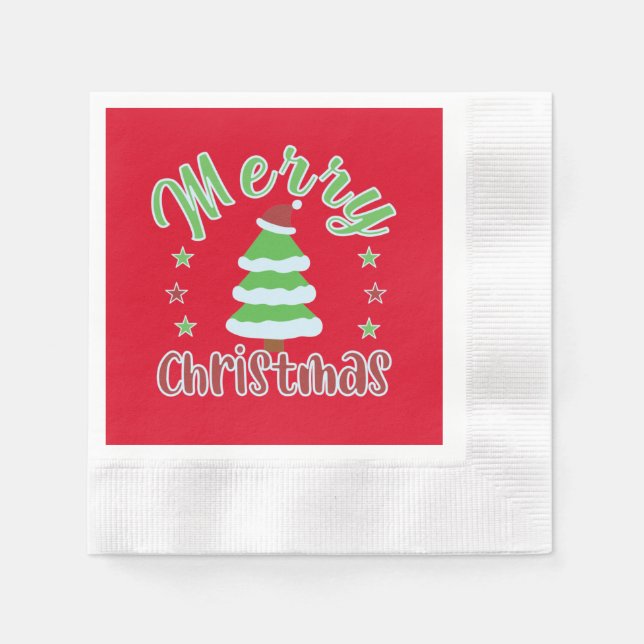 Serviette En Papier Arbre de Noël avec chapeau de Père Noël (Devant)