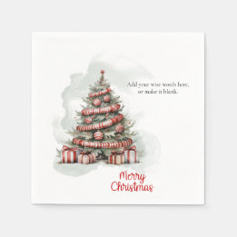 Serviette En Papier Arbre de Noël blanc rouge traditionnel