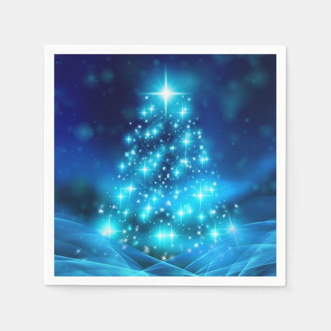 Serviette En Papier Arbre de Noël bleu électrique moderne avec lumière (Devant)