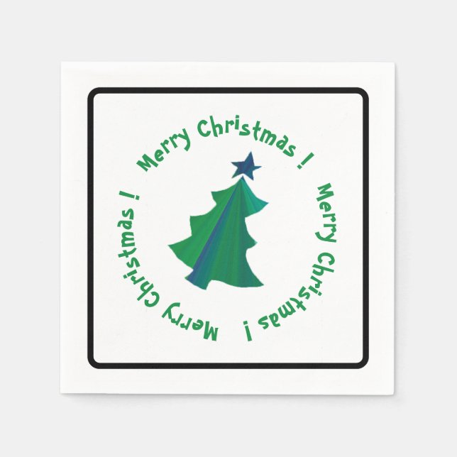 Serviette En Papier Arbre de Noël bleu vert moderne (Devant)