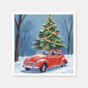 Serviette En Papier Arbre de Noël de vacances de voiture rouge antique