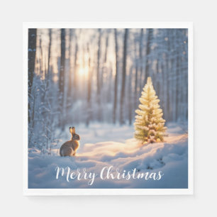Serviette En Papier Arbre de Noël d'hiver avec lapin