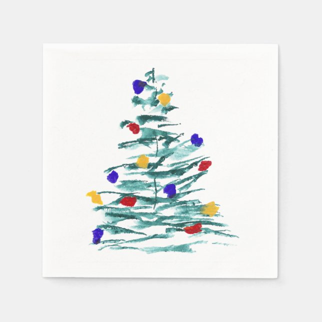 Serviette En Papier Arbre de Noël et ampoules Papier (Devant)