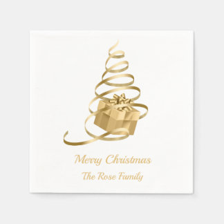 Serviette En Papier Arbre de Noël Gold Ribbon présent
