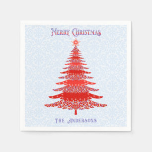 Serviette En Papier Arbre de Noël moderne bleu rouge Personnalisé
