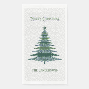 Serviette En Papier Arbre de Noël moderne Vert Blanc Personnalisé