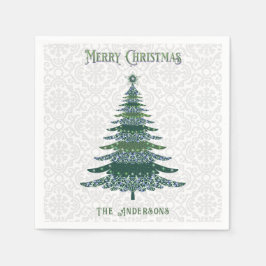 Serviette En Papier Arbre de Noël moderne Vert Blanc Personnalisé