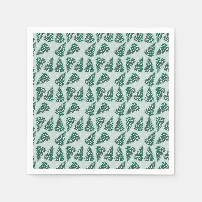 Serviette En Papier Arbre de Noël Motif Snowflakes vert (Devant)