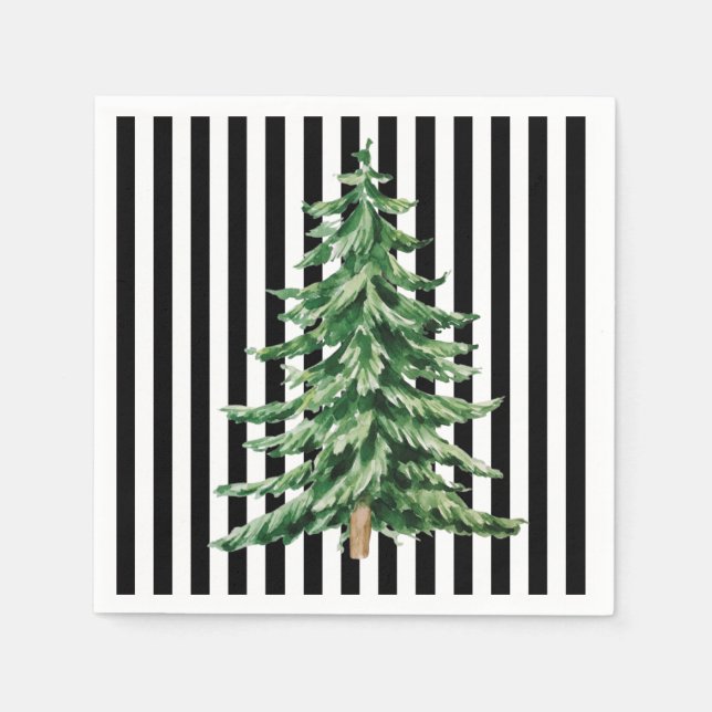 Serviette En Papier Arbre de Noël noir et blanc (Devant)