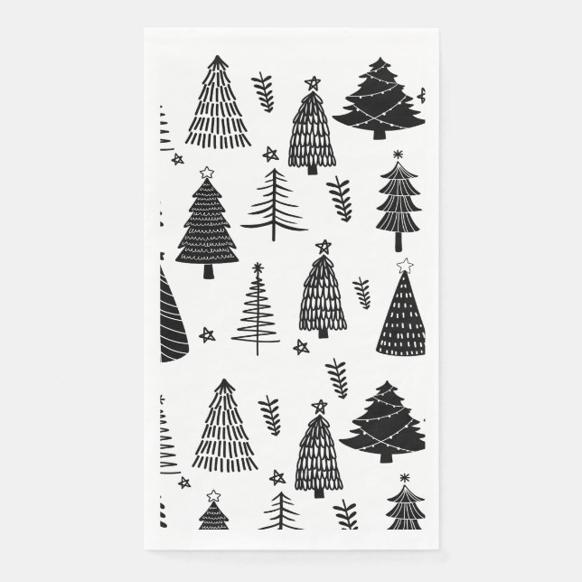 Serviette En Papier Arbre de Noël noir et blanc moderne (Devant)