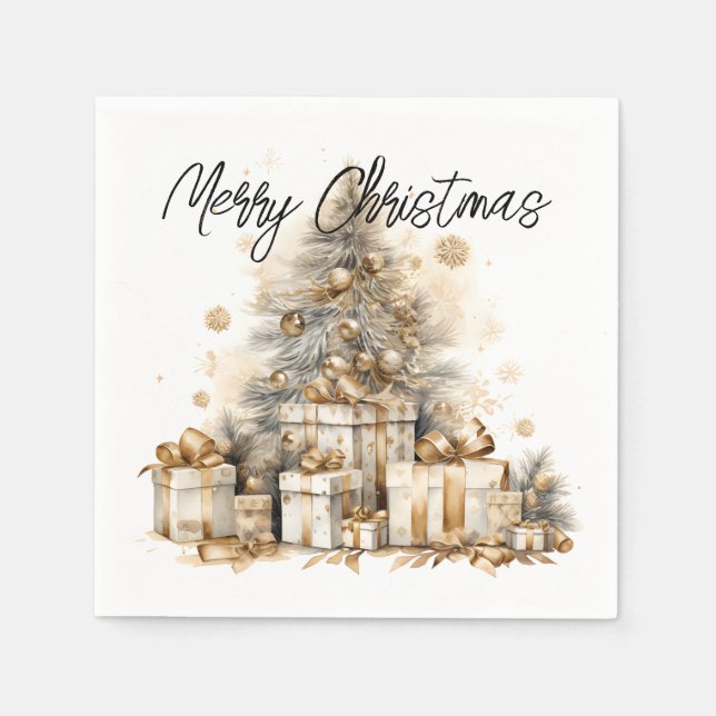 Serviette En Papier Arbre de Noël or rétro (Devant)