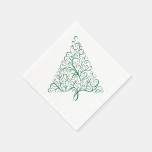 Serviette En Papier Arbre de Noël simple fleurit en rouge et vert