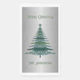 Serviette En Papier Arbre de Noël vert Nom personnalisé Argent