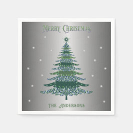 Serviette En Papier Arbre de Noël vert Nom personnalisé Argent