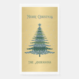 Serviette En Papier Arbre de Noël vert Nom personnalisé Gold Fusion