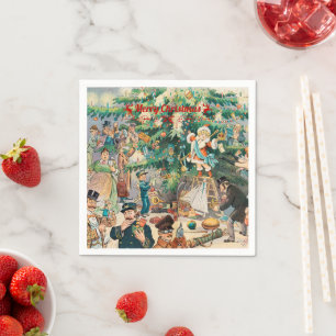 Serviette En Papier Arbre de Noël vintage lithographique 