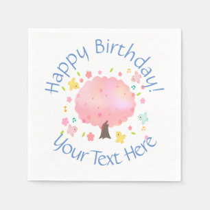 Serviette En Papier Arbre de printemps et oiseaux personnalisés