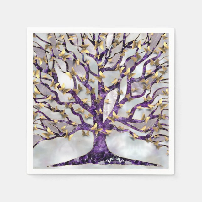 Serviette En Papier Arbre de vie - Améthyste et papillons (Devant)