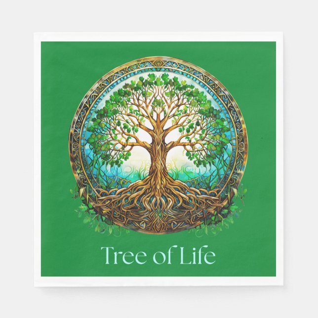 Serviette En Papier Arbre de vie celtique en vert émeraude (Devant)
