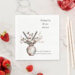 Serviette En Papier Arbre Fleurissant Blanc Romantique en Vase Mariage