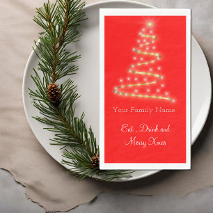Serviette En Papier Arbre moderne de Noël en rouge vif