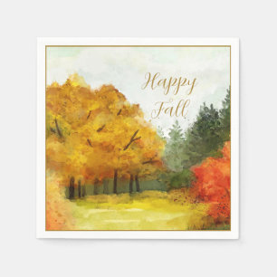 Serviette En Papier Arbres à l'aquarelle d'automne avec texte personna