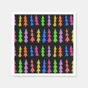 Serviette En Papier Arbres de Noël colorés en noir