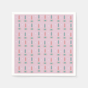Serviette En Papier Arbres de Noël Flocons de neige Rose Vert