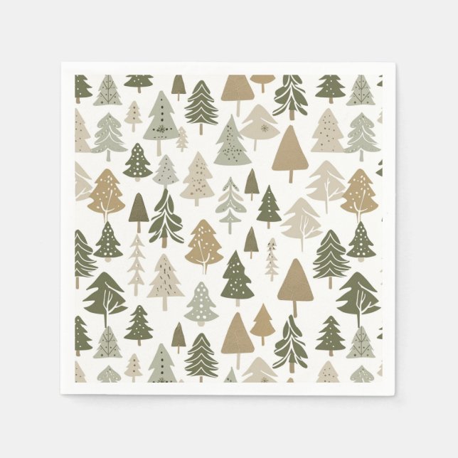 Serviette En Papier Arbres de Noël modernes Sage Olive Green Motif (Devant)