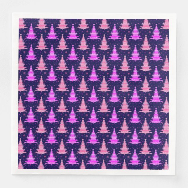 Serviette En Papier Arbres de Noël Motif bleu rose (Devant)
