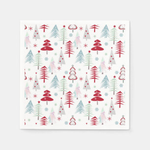 Serviette En Papier Arbres de Noël multicolores sur un blanc