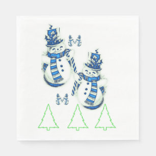 Serviette En Papier Arbres de Noël Papier vert serviettes, Snowman
