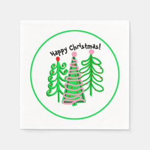 Serviette En Papier Arbres de Noël rose vert