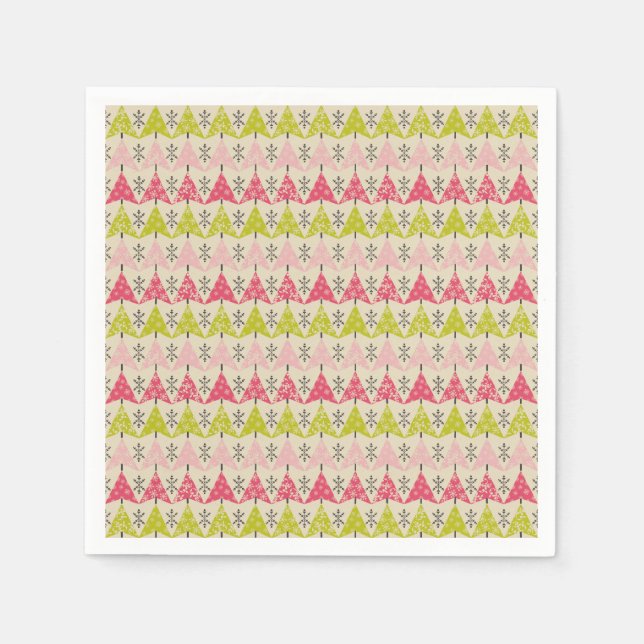 Serviette En Papier Arbres de Noël roses et verts (Devant)