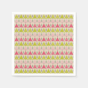 Serviette En Papier Arbres de Noël roses et verts
