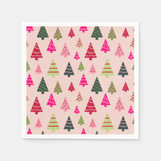 Serviette En Papier Arbres de Noël roses et verts