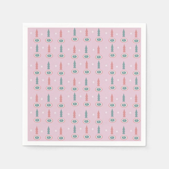 Serviette En Papier Arbres de Noël Snowflakes vert rose (Devant)