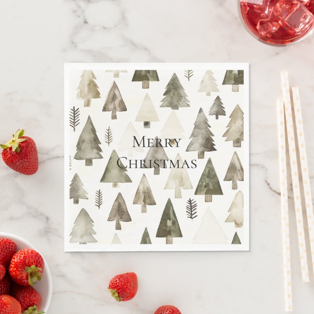 Serviette En Papier Arbres de Noël vert olive (En situation)