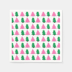 Serviette En Papier Arbres de Noël verts et roses