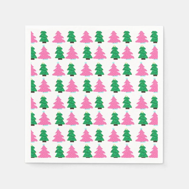 Serviette En Papier Arbres de Noël verts et roses (Devant)