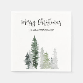 Serviette En Papier Arbres rustiques aquarelles Script Joyeux Noël