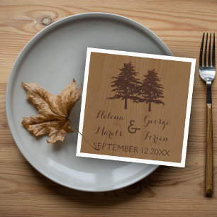 Serviette En Papier Arbres sur bois brun mariage